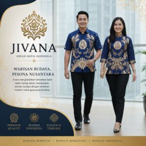 Jivana Batik - Batik Couple Biru Navy – Kemeja Pria & Blouse Wanita Elegan | Batik Formal Kantor