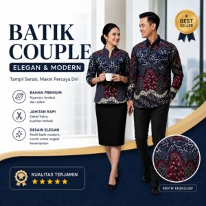 Jivana Batik Couple Modern Marun Navy Elegan Seragam. Katun Lapis Furing Kantoran Premium Slimfit